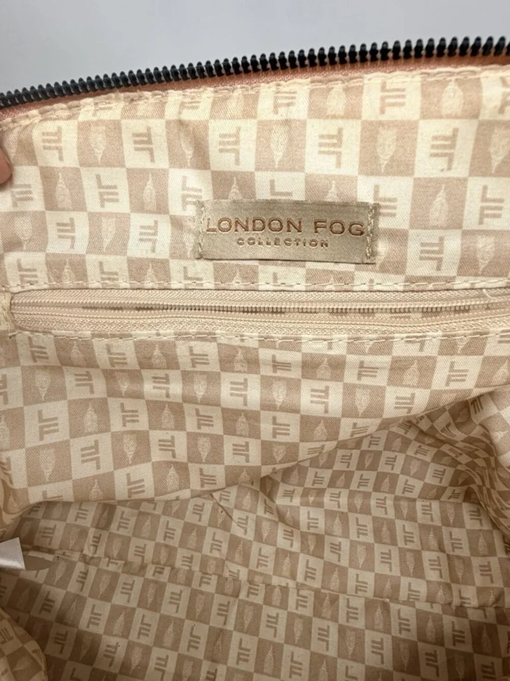 London Fog Salmon Dome Satchel Crossbody Handbag Embossed Architecture Print